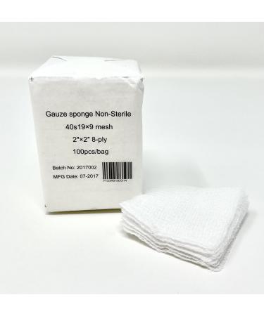 Gauze Surgical Sponges Cotton Non STERILE Woven 8-ply High Grade Quality 2"x2" Class I(a) All Purpose Pads Box of 100