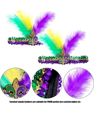 MEISH Mardi Gras Headband Sequin Faux Feather Fascinators Headpieces Masquerade Mask Party Fleur De Lis Hair Band for Women Girls(2) - Buy Online on GoSupps.com