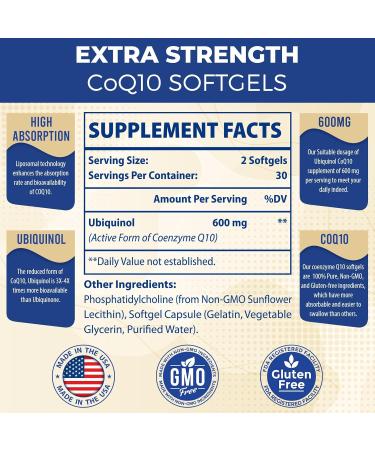 Mecinalis Liposomal CoQ10 Ubiquinol 600mg Superior Absorption Ubiquinol CoQ10 Supplement Powerful Active Antioxidant Form of Coenzyme Q10 Heart Function & Energy Production 120 Softgels - Buy Online on GoSupps.com