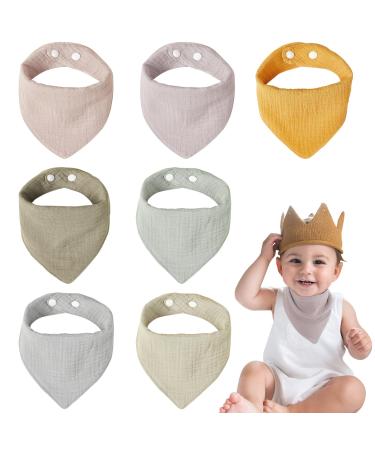 Gireich 7 piece baby triangle bib musselin neckerchuch baby with adjustable push button super absorbing cotton scarves drool for boys girls newborns infant children