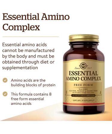 Solgar Essential Amino Complex 90 Vegetable Capsules - Non-GMO Vegan Gluten Free Dairy Free Kosher - Buy Online on GoSupps.com