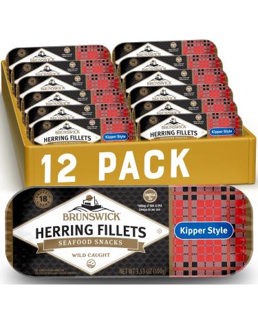 Brunswick Boneless Kipper Style Herring Fillets, 3.53 oz Can (Pack of 12) - 18g Protein per Serving - Gluten Free, Keto Friendly - Great for Pasta & Seafood Recipes - Buy Online on GoSupps.com