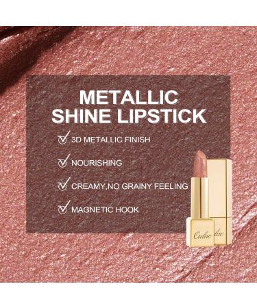 Oulac Metallic Gloss Lipstick - Long-Lasting Moisturizing Vegan - (07) Pure Envy Metallic Peachy Nude - 4.3g - International Shipping Available - Buy Online on GoSupps.com