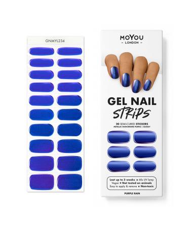 MOYOU LONDON Semi-Cured UV Gel Strips - 20 Pieces - Gel Nail Foils UV Curing for Salon Quality Manicure - Purple Rain - Buy Online on GoSupps.com
