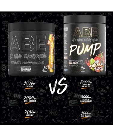 Applied Nutrition ABE Pump Pre Workout - Stim-Free Pump Powder with Citrulline, Creatine, Beta-Alanine - Blue Razz - 500g (40 Servings) - Buy Online on GoSupps.com