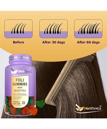 Herbtonics Foli Biotin Gummies with Hair Vitamins | Hair Growth Supplement for Women & Men | Hair Skin and Nails Vitamins Sugarfree Gummies for Women | 60 Count - Buy Online on GoSupps.com