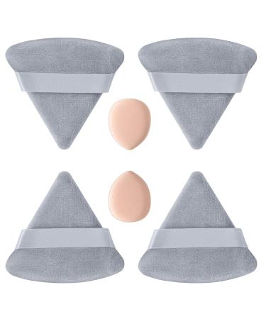 HEYMKGO 4 Triangle Powder Puff & 2 Mini Makeup Sponge Pads Velvet Setting Make Up Puff Face Eyes Makeup Puff Reusable Wet Dry Foundation Applicator for Pressed/Loose Powder (Grey) Grey L