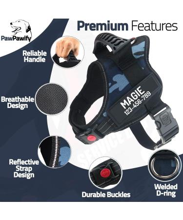 Pawpawify Personalized No-Pull Dog Harness - Durable Blue Camouflage for Training & Walking (Chest 28-38in) - Buy Online on GoSupps.com