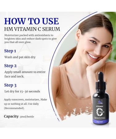 HM Vitamin C Face Serum Anti-Aging Hydrating & Brightening with Hyaluronic Acid Vitamin E & Kojic Acid - Dark Spot Corrector - Buy Online on GoSupps.com