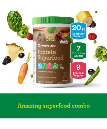 Amazing Grass Organic Vegan Rich Chocolate Protein Superfood Powder - 10 Servings (360g) - Buy Online on GoSupps.com