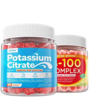 NEVISS 1 Pack Super Vitamin B Complex Gummies + 1 Pack Potassium Citrate 1000mg Gummies