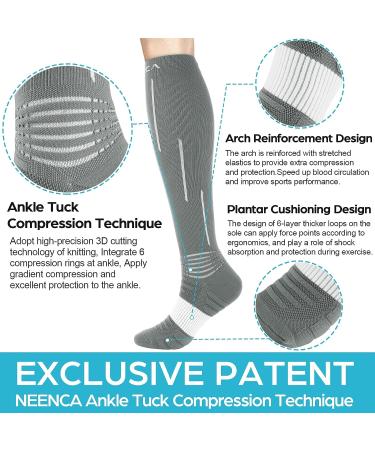 NEENCA Compression Socks 20-30 mmhg for Injury Recovery, Pain Relief & Sports Protection - Large Grey White (1 Pair) - Buy Online on GoSupps.com