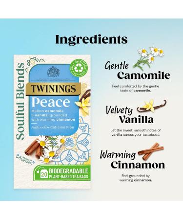 Twinings Soulful Blends Peace Herbal Tea - Camomile Infusion with Vanilla & Cinnamon - 20 Biodegradable Tea Bags - Buy Online on GoSupps.com