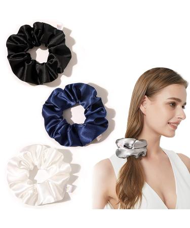 Silk Scrunchies for Hair - No Crease Hair Ties for Thick Curly Hair | Soft Ponytail Holders in White, Black, Navy, Gray - Buy Online on GoSupps.com