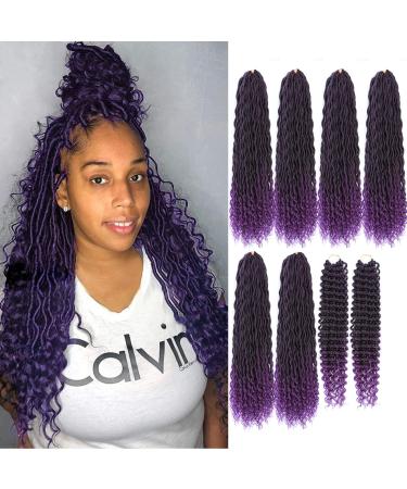 Purple Boho Goddess Locs Crochet Hair 8 Packs 22 inch Purple River Locs Crochet Hair Boho Faix Locs Crochet Hair with Curly Ends (22inch T1B/Purple#) 8 packs/lot(New Goddess Locs) T1B/Purple#