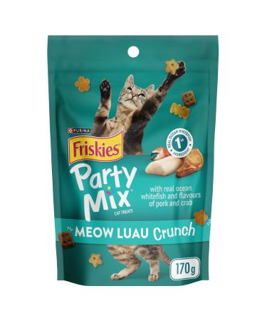 Friskies Party Mix Cat Treats Meow Luau Crunch with Real Ocean Whitefish - 170 g Pouch (1 Pack) Cat Treat Meow Luau Crunch 170 g (Pack of 1)