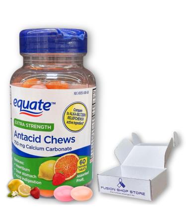Antacid Chewable Tablets- Extra Strength Relief Chews Heartburn Assorted Fruit Tablets 60ct (Pack of 1) Boxed by Fusion Shop Store