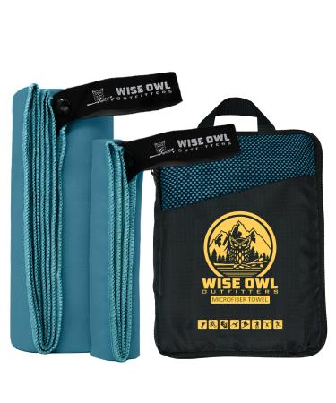 Wise Owl Outfitters Camping Travel Towel - Ultra Soft Compact Quick Dry Microfiber Fast Drying Fitness Beach Hiking Yoga Travel Sports Backpacking Marine Blue X-Large (30x60) + Washcloth (12x24)