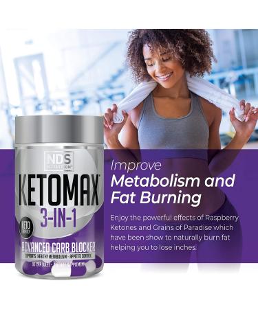 NDS Nutrition Keto-Max Advanced 3-in-1 - 90 Capsules Keto Pills for Fat Loss, Carb Blocker & Appetite Suppressant with White Kidney Bean, Chitosan, Raspberry Ketones, and Vanadium - Buy Online on GoSupps.com