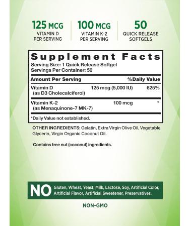 Vitamin K2 MK7 Complex with Vitamin D3 | 100 mcg | 50 Softgels | Non-GMO & Gluten Free by Nature's Truth - Buy Online on GoSupps.com