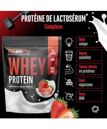  GEN GERMAN ELITE NUTRITION Whey Protein Complex - 1000g (Strawberry Milk) - With portion of isolate - Instant protein with BCAAs & EAAs - German Elite Nutrition - Buy Online on GoSupps.com