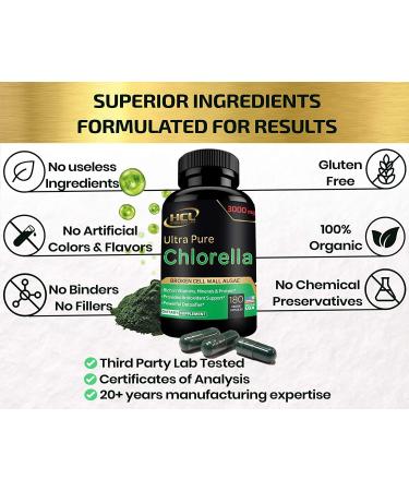 Organic Chlorella Capsules 3000mg - Detox Cleanse & Vegan Protein - USA Made - Buy Online on GoSupps.com