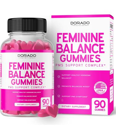 DORADO NUTRITION Feminine Balance For Women Gummies & PMS Gummies (90 Gummies) - Natural Hormone Balance for Women - Cramps Bloating Mood Swings Hot Flashes - Formulated with Cranberry Dong Quai & Chasteberry