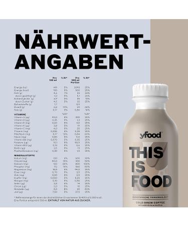 Yfood Drink Cold Brew Coffee - Delicious On-the-Go Meal Replacement 33g Protein 26 Vitamins & Minerals 12 x 500ml 3.00 Pfand - Shop Now! - Buy Online on GoSupps.com