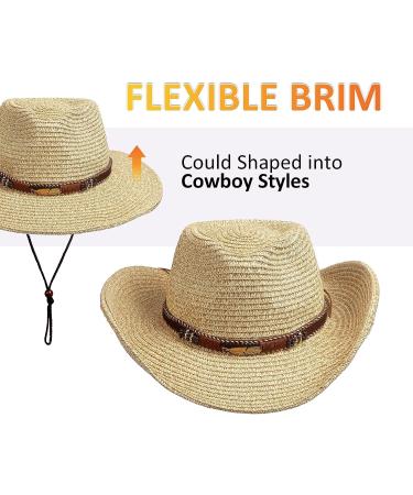 UPF 50+ Wide Brim Straw Sun Hat with Wind Lanyard - Beige/Brown, One Size - Buy Online on GoSupps.com