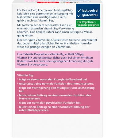 Doppelherz Vitamin B12 500 - High Dose Vegan Tablets 500 g - 120 Mini Tablets for Energy & Immunity - Buy Online on GoSupps.com