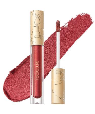 FOCALLURE Metallic Liquid Lipstick Non Stick Cup Lip Gloss High Impact Lip Color with Transfer-proof Wear Long Lasting & Waterproof Lipstick Makeup for Women RD02 Painkiller