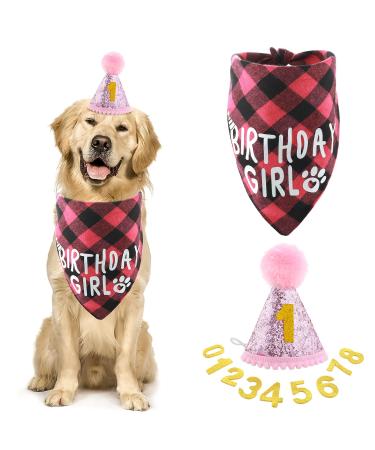 Amaxiu dog birthday party set young dog birthday bandana hat with 8 bling number pets Happy birthday delivers glitter hat plaid bandana for small medium large dogs (pink) - Buy Online on GoSupps.com