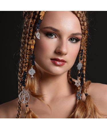 FRESHME Hair Clips for Braids Set - 6pcs Black Crystal Hair Jewelry Beads for Women and Girls - Medieval Viking Costume Decorations - Buy Online on GoSupps.com