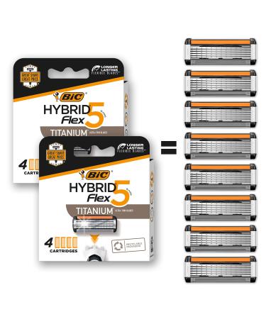 BIC Hybrid Flex 5 Disposable Razor Cartridges for Men, 5 blade razors For Sensitive Skin and a Smooth and Close Shave, Cartridge Only Set with 2 packs of 4 Cartridges each for 8 total cartridges 4 Refillable Cartridges (Pack of 2)