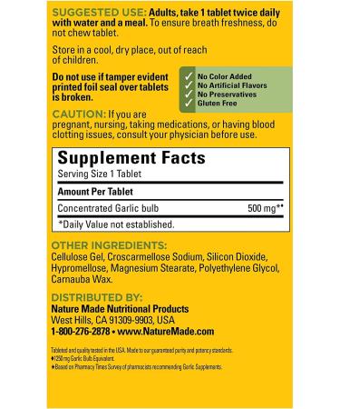 Nature Made Odor Control Garlic 1250 mg - 100 Tablets for Heart Health & Wellness - Buy Online on GoSupps.com