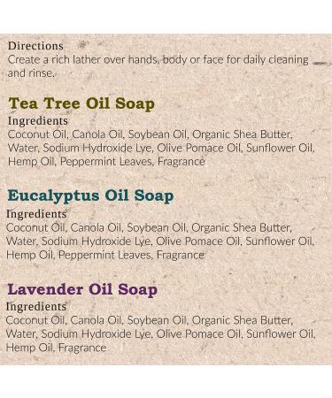 Hemp Soap Bar Variety 3 Pack - Tea Tree, Lavender, Eucalyptus - 5 oz Bars - Moisturizing Cleansing Soap with Natural Ingredients - Made in USA - Buy Online on GoSupps.com