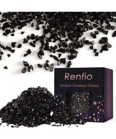 Renfio Broken Crushed Glass Glitter Shards Crush 2-4mm Irregular Small Metallic Chunky Chips 7 Oz (200g) High Luster Craft Sequins Gravel for DIY Phone Case Geode Resin Art Coasters Ornament - Black Black 7Oz (200g)