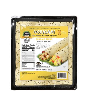 Norigami Egg Wraps Pea Protein - Sesame Seeds. High Protein,Low Carb,Vegetarian Thin Healthy Wrap for Sandwiches-Ready To Fill And Serve-Certified Kosher,Non GMO,Gluten Free -6 Pea Sesame Wrap(1 Pack) 1 Ounce (Pack of 1)