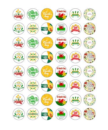 48 St David's Day Welsh Celebration Themed Edible Wafer Paper Cake Toppers Decorations - 2.5cm circles