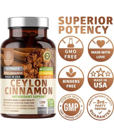 N1N Premium Ceylon Cinnamon 1200mg - 100% Organic Supplement for Healthy Blood Circulation, Brain and Joint Function - 120 Caps - Buy Online on GoSupps.com