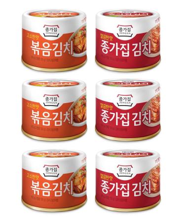 JONGGA Cabbage Fried Kimchi Can + Cabbage Kimchi Can / each 5.64oz(160g) /nKorean Spicy Food, Pack of 6, 33.84 Ounce