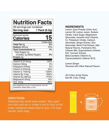Hydrant Immunity Vitamins Electrolyte Powder - Vitamin C, B12, B6, Zinc - 30 Count Lemon Ginger Stick Packets - Immune Support & Hydration Boost - Buy Online on GoSupps.com