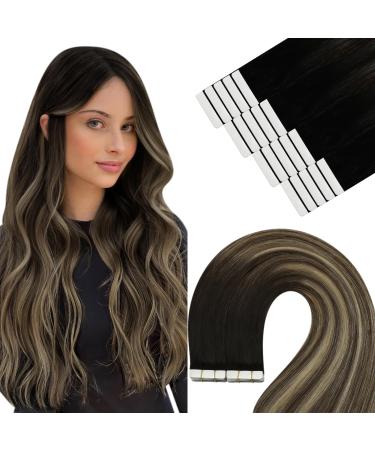 Youngsee tape extensions real hair black balayage real hair extensions tape 45 cm invisible tape extensions black ombre brown blond tape in hair extensions remy tapes extensions 50g #1b/4/27 45 cm 3- #1b/4/27