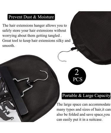 2 PCS Hair Extensions Storage Bag - Portable Wig Holder with Wooden Hanger | Dust Proof & Durable Zipper | Black - Buy Online on GoSupps.com