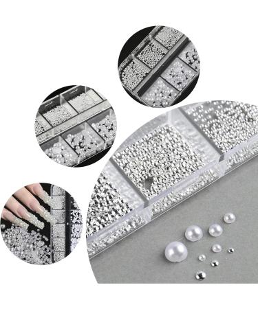 Rhinestones for Nails Nail Art Rhinestones White Pearls for Nails Semicircular Pearl Balls Nail Glitter Stainless Steel Beads Beads Sequins Acrylic Nail Decorations 1 Box/12 Grid - Buy Online on GoSupps.com