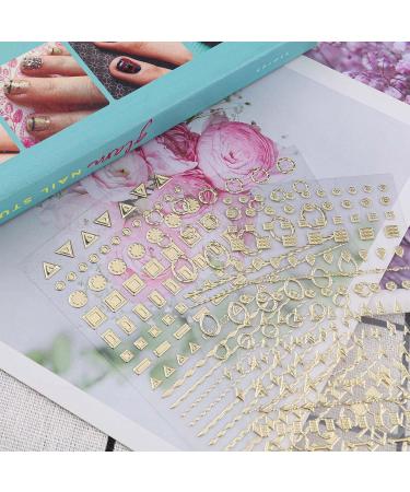 eMagTech 8 Sheets 3D Metallic Nail Stickers Self-Adhesive Nail Sticker Geometric Nail Art Sticker Lines Nail Striping Tape for Women Girls Nail DIY Decoration - Buy Online on GoSupps.com