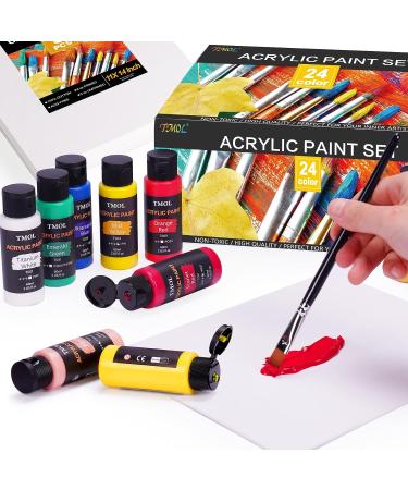 Acrylic Paint Set - 24 Colors (2 oz/Bottle) with 12 Art Brushes | Art Supplies for Painting on Canvas, Wood, Ceramic & Fabric | Rich Pigments for Beginners, Students & Artists - Buy Online on GoSupps.com