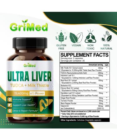 Ultra Liver Support Supplement 19400mg - TUDCA Milk Thistle Blend with Berberine, Ginger, and Turmeric - 90 Count - Buy Online on GoSupps.com