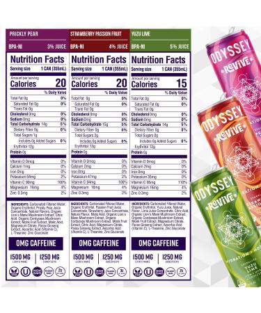 Odyssey Revive Sparkling Hydration Drink - Caffeine Free Vegan Non-GMO With L Theanine Lions Mane & Cordyceps - 12 Fl oz Variety Pack - Buy Online on GoSupps.com