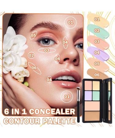 6 Colors Correcting Concealer Palette Contouring Highlighting Concealer Palette Makeup Kit with Brush Foundation Makeup Cream Contour Palette(01#) - Buy Online on GoSupps.com